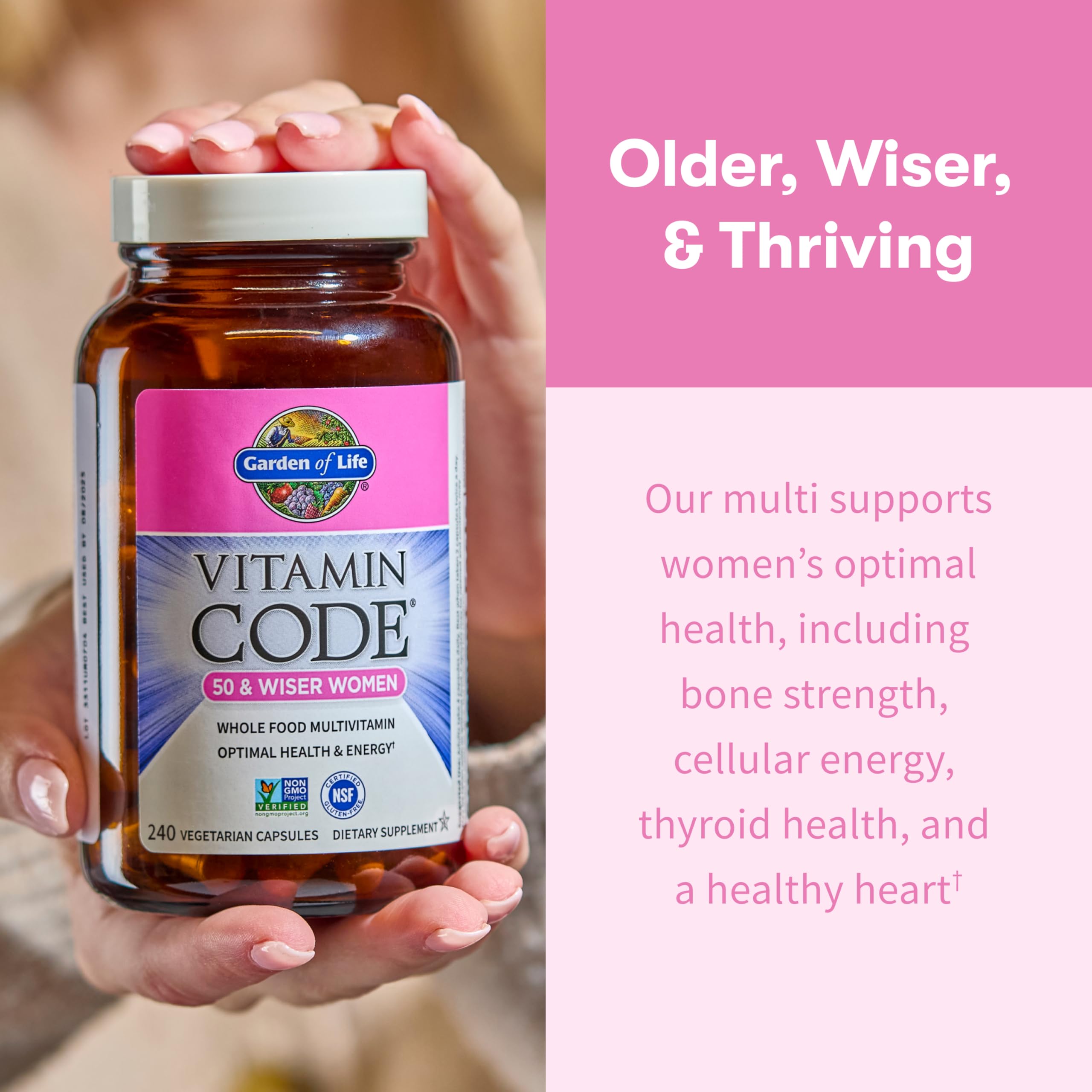 Garden of Life Vitamin Code 50 & Wiser Women 23 raw fruits and vegetables supporting antioxidant nutrition