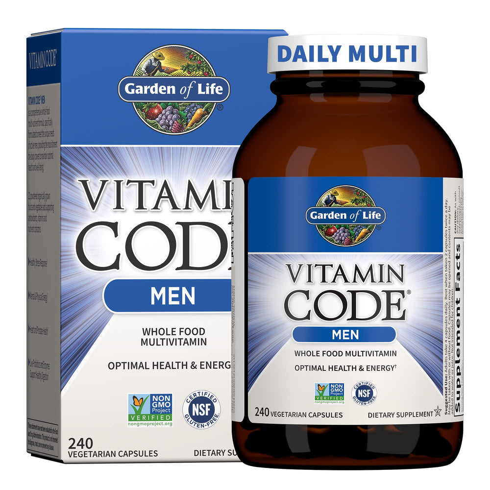 Garden of Life Vitamin Code Men bottle promoting daily energy and prostate support.