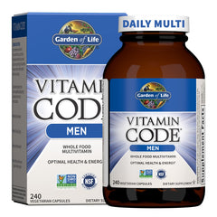 Garden of Life Vitamin Code Men bottle promoting daily energy and prostate support.