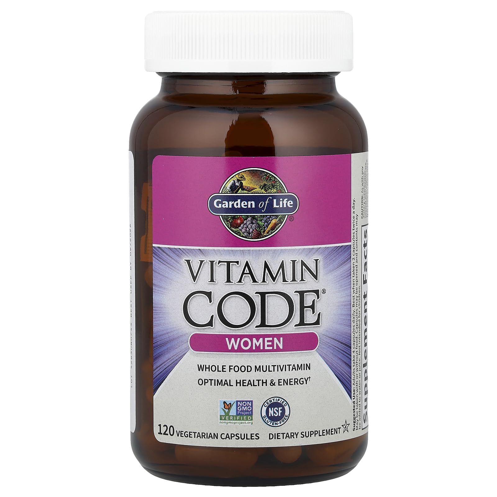 Garden of Life Vitamin Code Mujeres, cápsulas dentro del envase, fácil de tomar cada día.