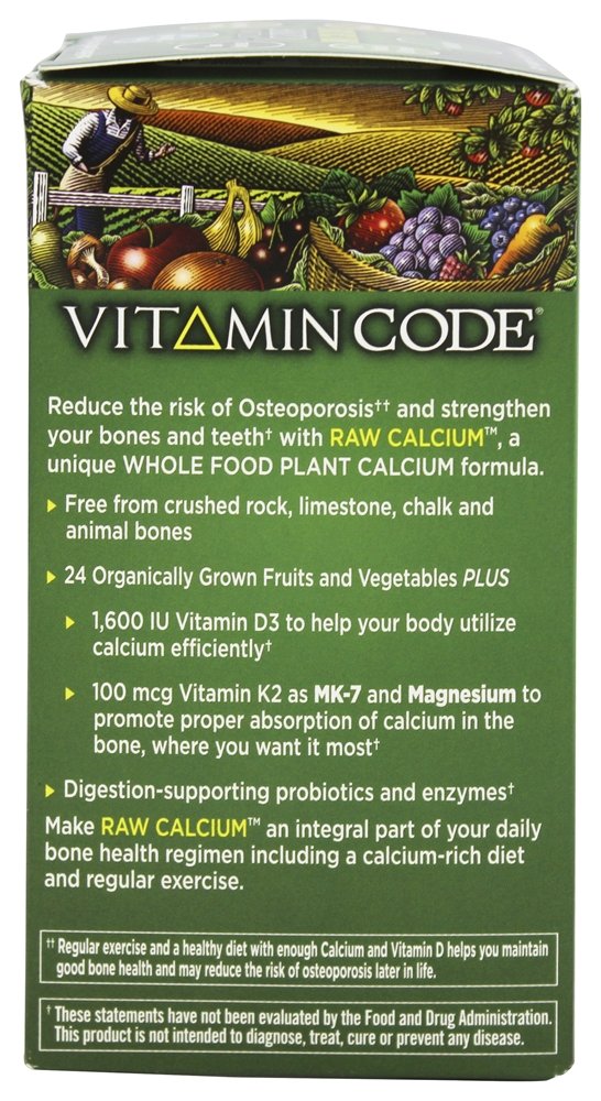 Garden of Life Vitamin Code RAW Calcium nutrition panel close-up.