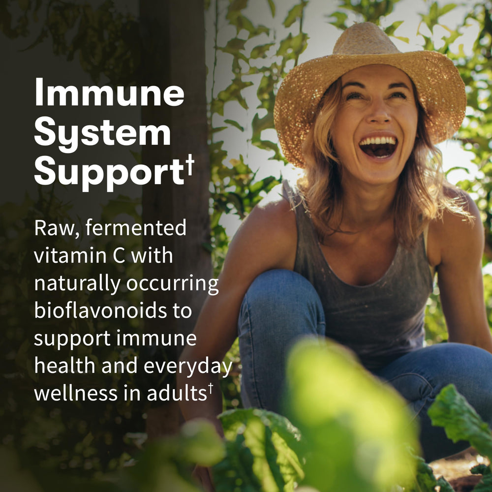 Garden of Life Vitamin Code Raw Vitamin C capsules highlighting probiotic blend for digestion.