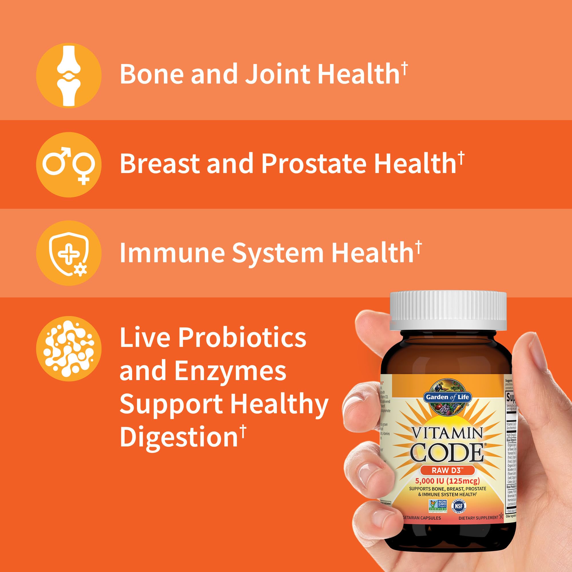 Garden of Life Vitamin D3 with chlorella base highlights natural, whole-food nutrition.