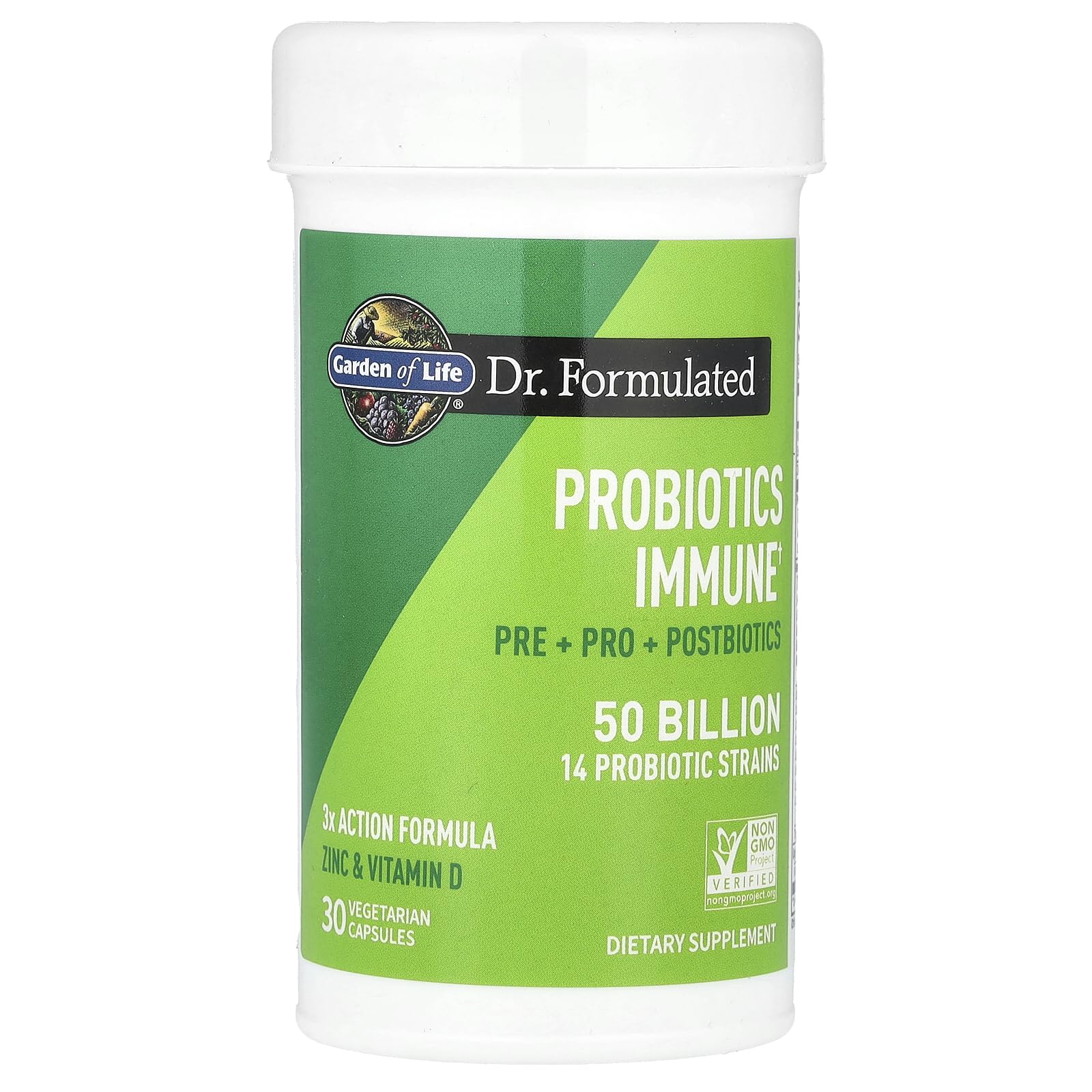 Garden of Life Vitamin D3 Zinc immune support bottle close-up.