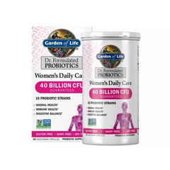 Garden of Life Women's Daily Care Probiotics capsules close-up highlighting easy-to-take daily use