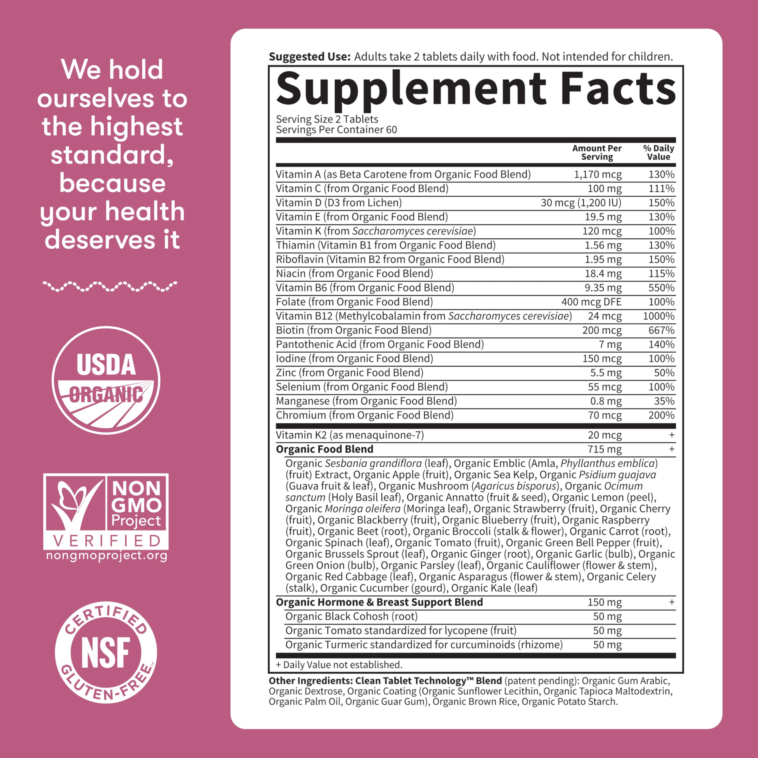Garden of Life Women's Multivitamin vegan symbol image communicates plant-based, cruelty-free wellness support.
