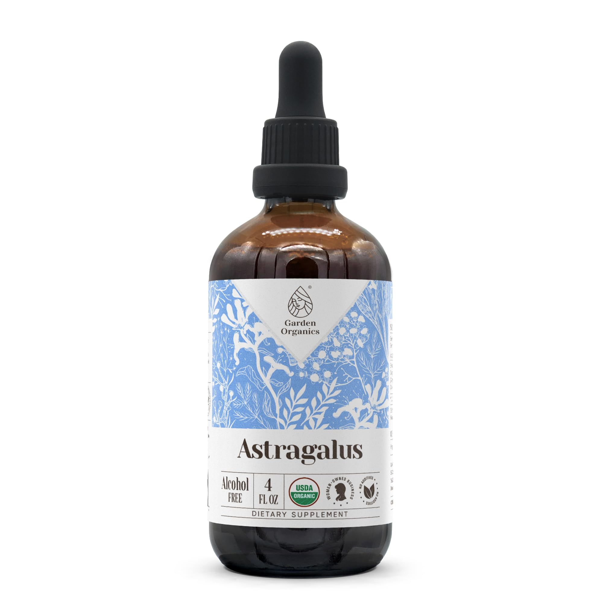Garden Organics Astragalus organic extract bottle promoting immune balance and daily wellness.