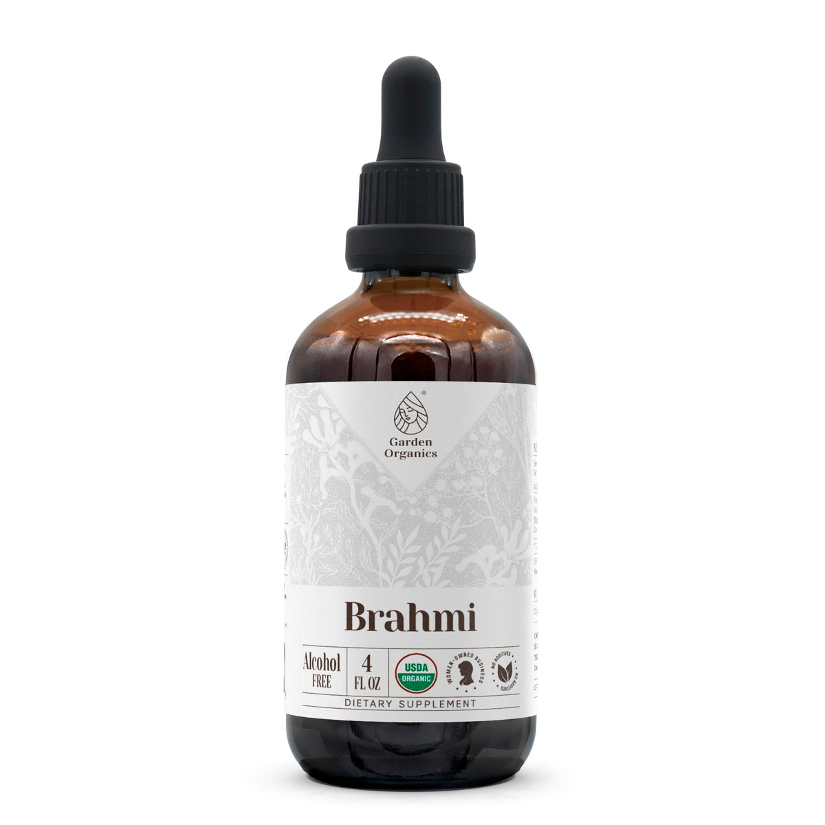 Garden Organics Brahmi tincture bottle with dropper for daily wellness