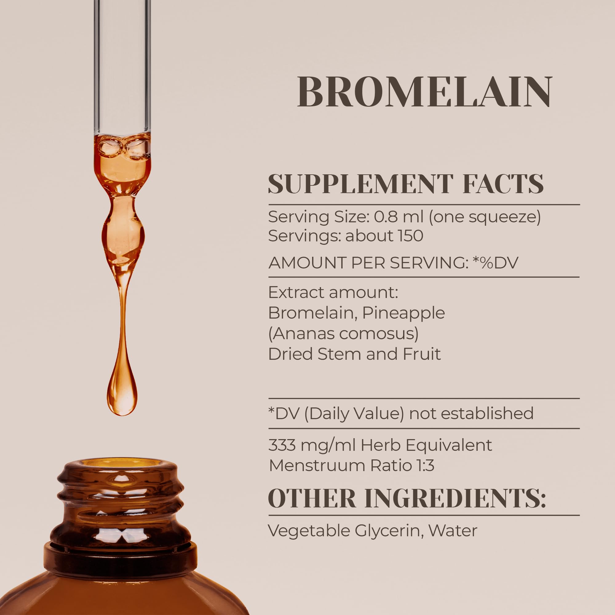 Garden Organics bromelain tincture dropper delivering convenient dosing.