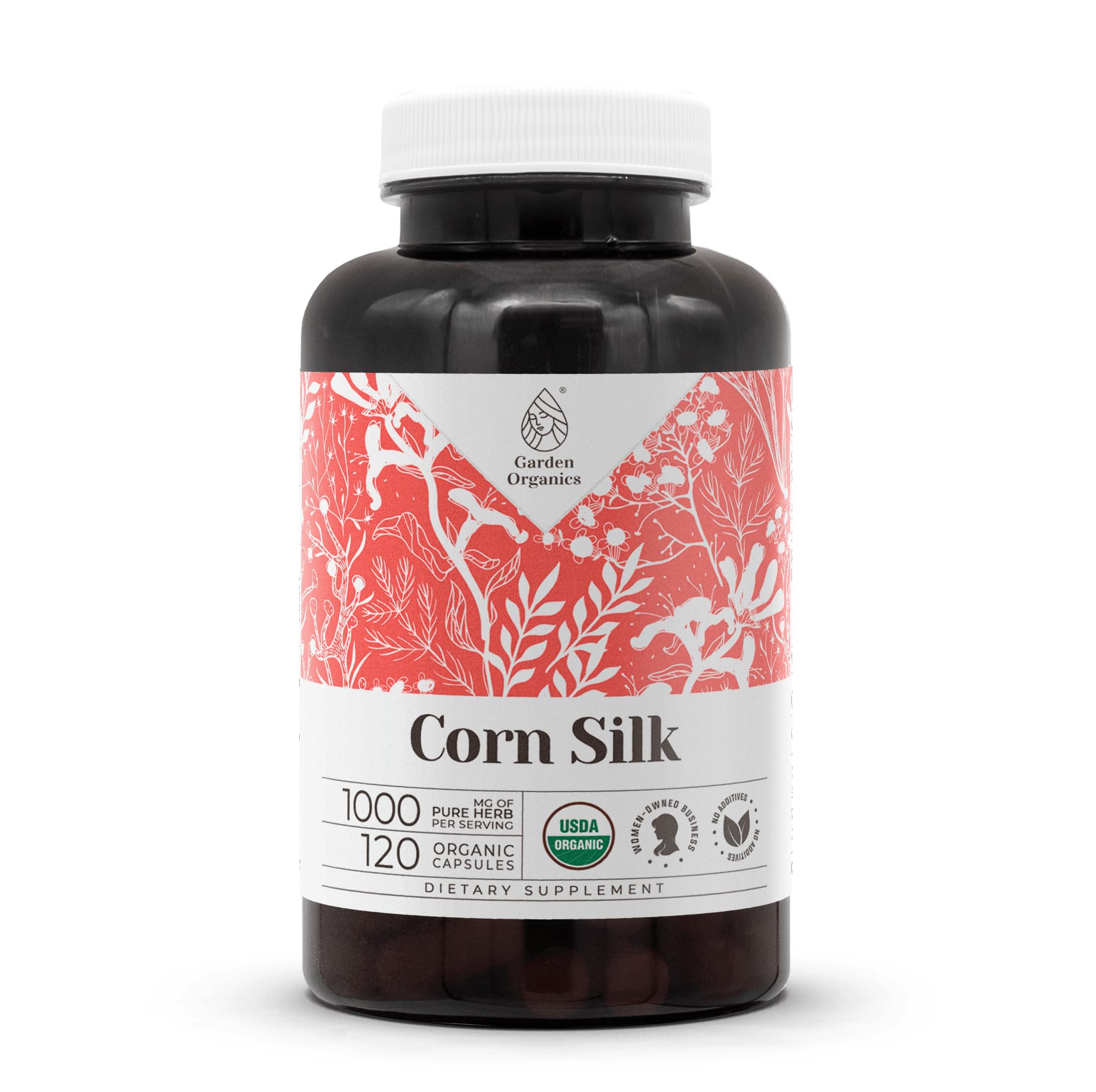 Garden Organics corn silk capsules bottle may support urinary comfort.