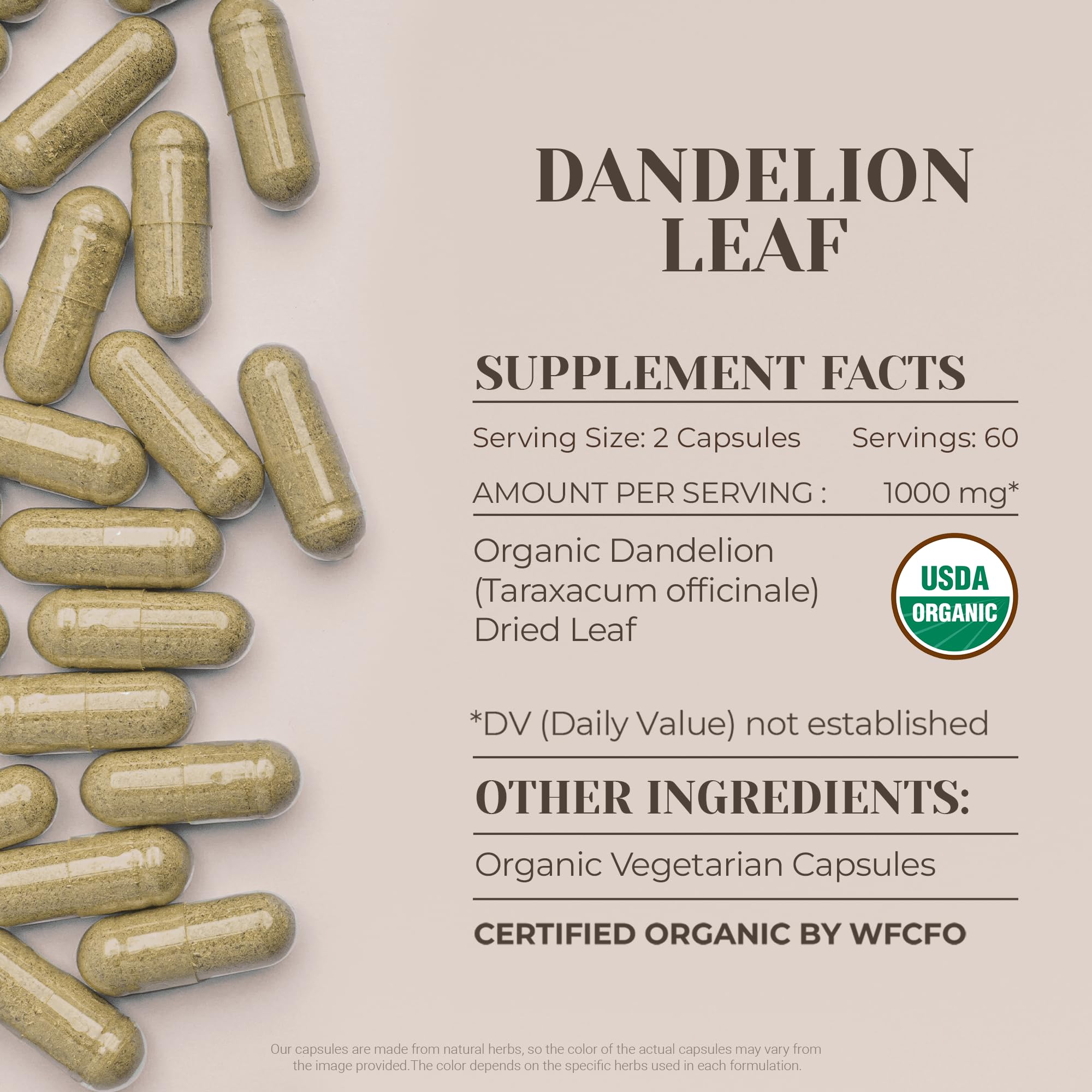 Garden Organics dandelion leaf capsules packaging shot with organic certification emphasis