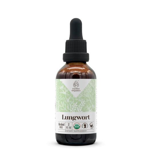 Garden Organics Lungwort extract bottle showing high-potency, organic tincture for daily wellness