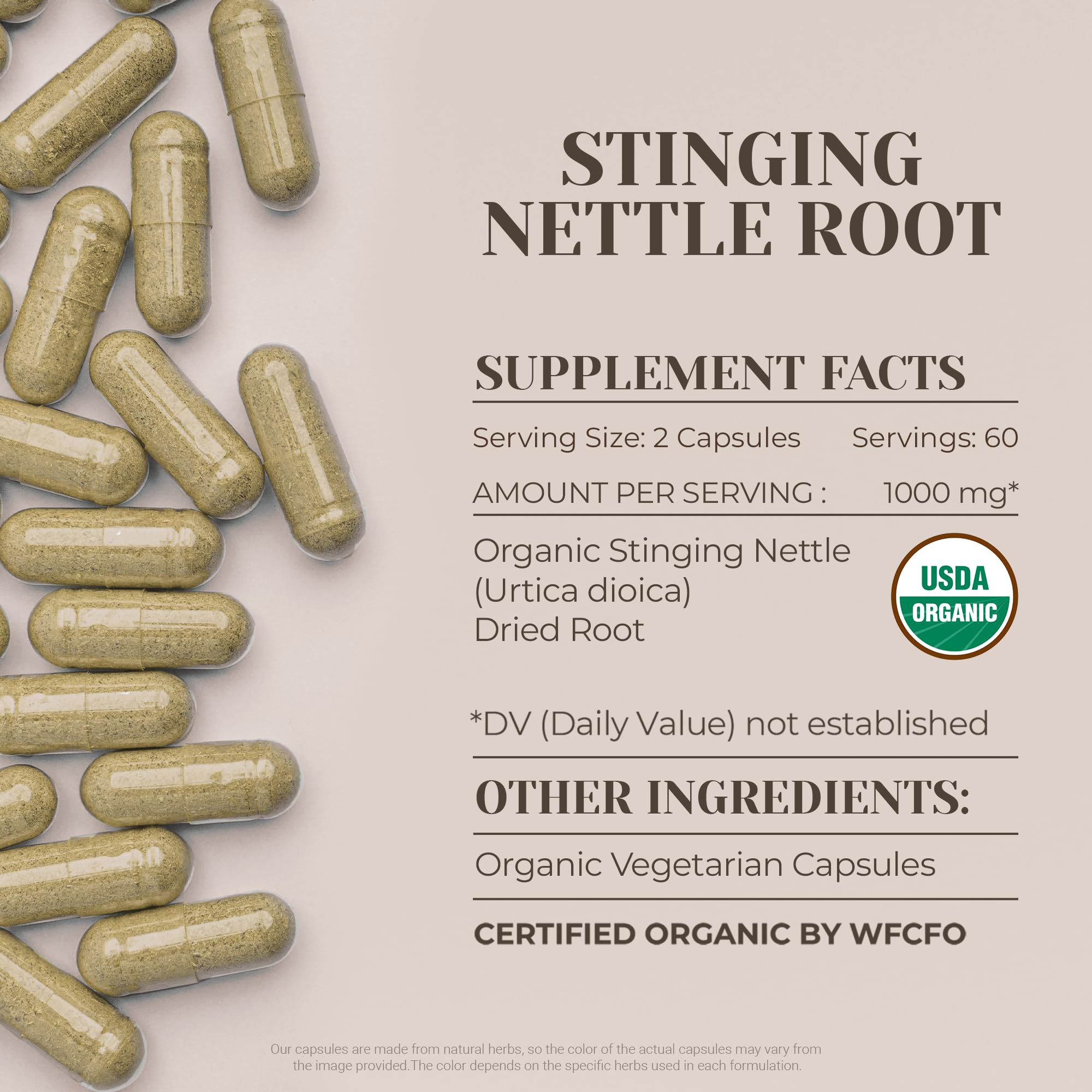 Garden Organics Stinging Nettle Root capsules closeup, vegetarian and easy daily use