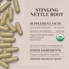 Garden Organics Stinging Nettle Root capsules closeup, vegetarian and easy daily use