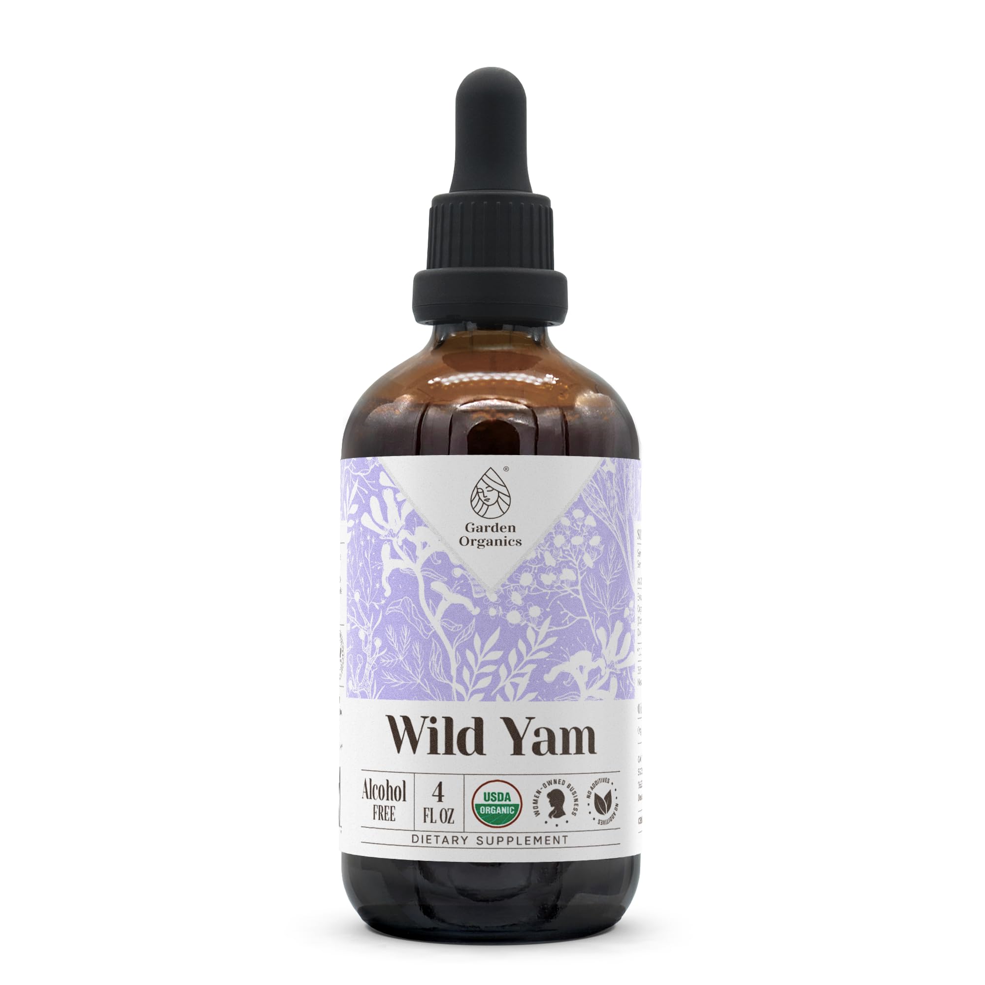 Garden Organics wild yam extract bottle pour highlights high-potency organic tincture