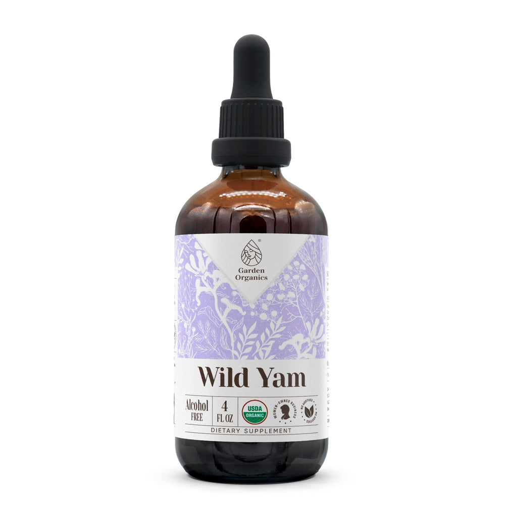 Garden Organics wild yam extract bottle pour highlights high-potency organic tincture