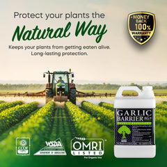 Garlic Barrier 2002 AG+ gallon container highlights size and value