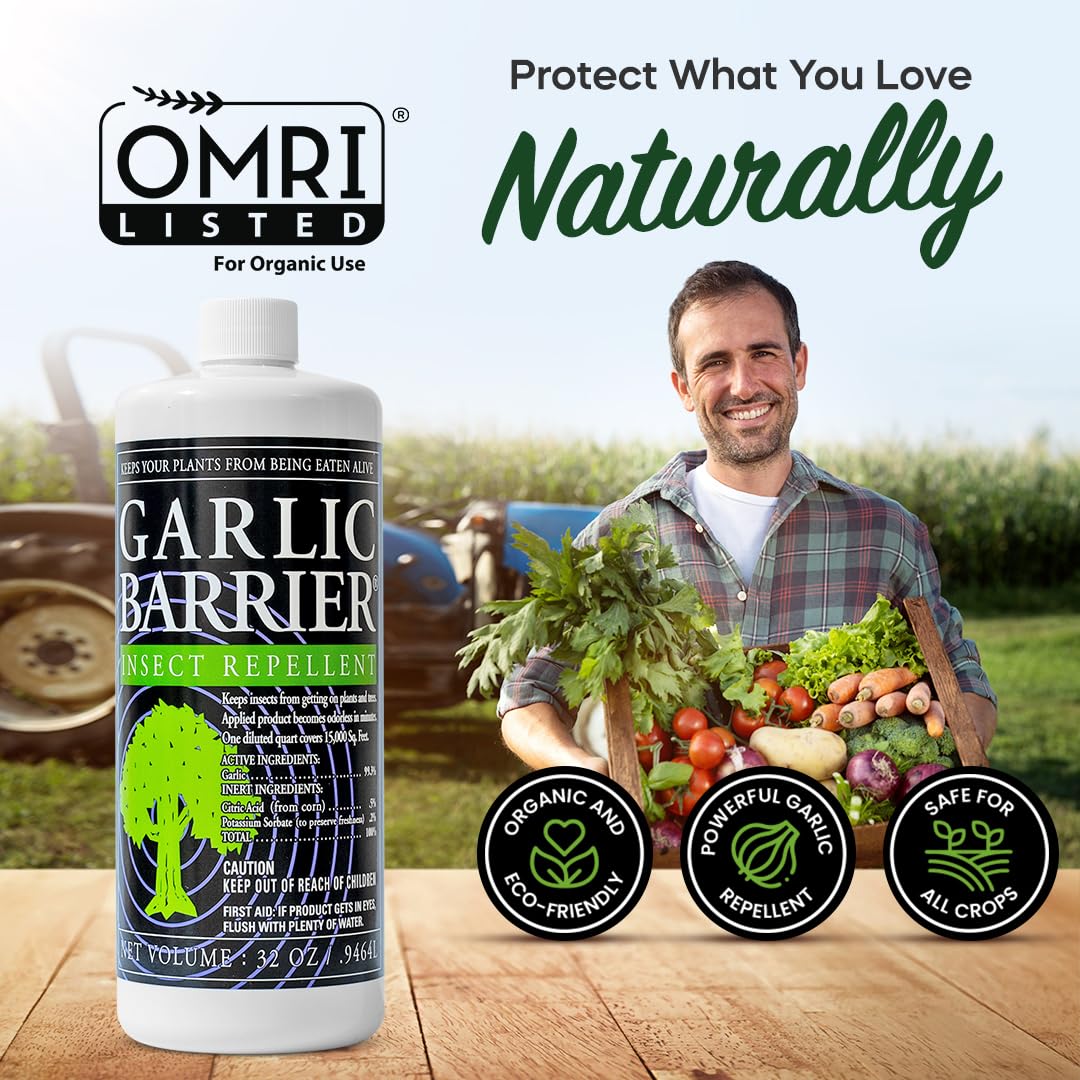 Garlic Barrier label detail highlights OMRI status for organic use.