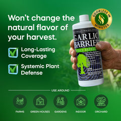 Garlic Barrier two-bottle pack emphasizes value for farms and home gardens.