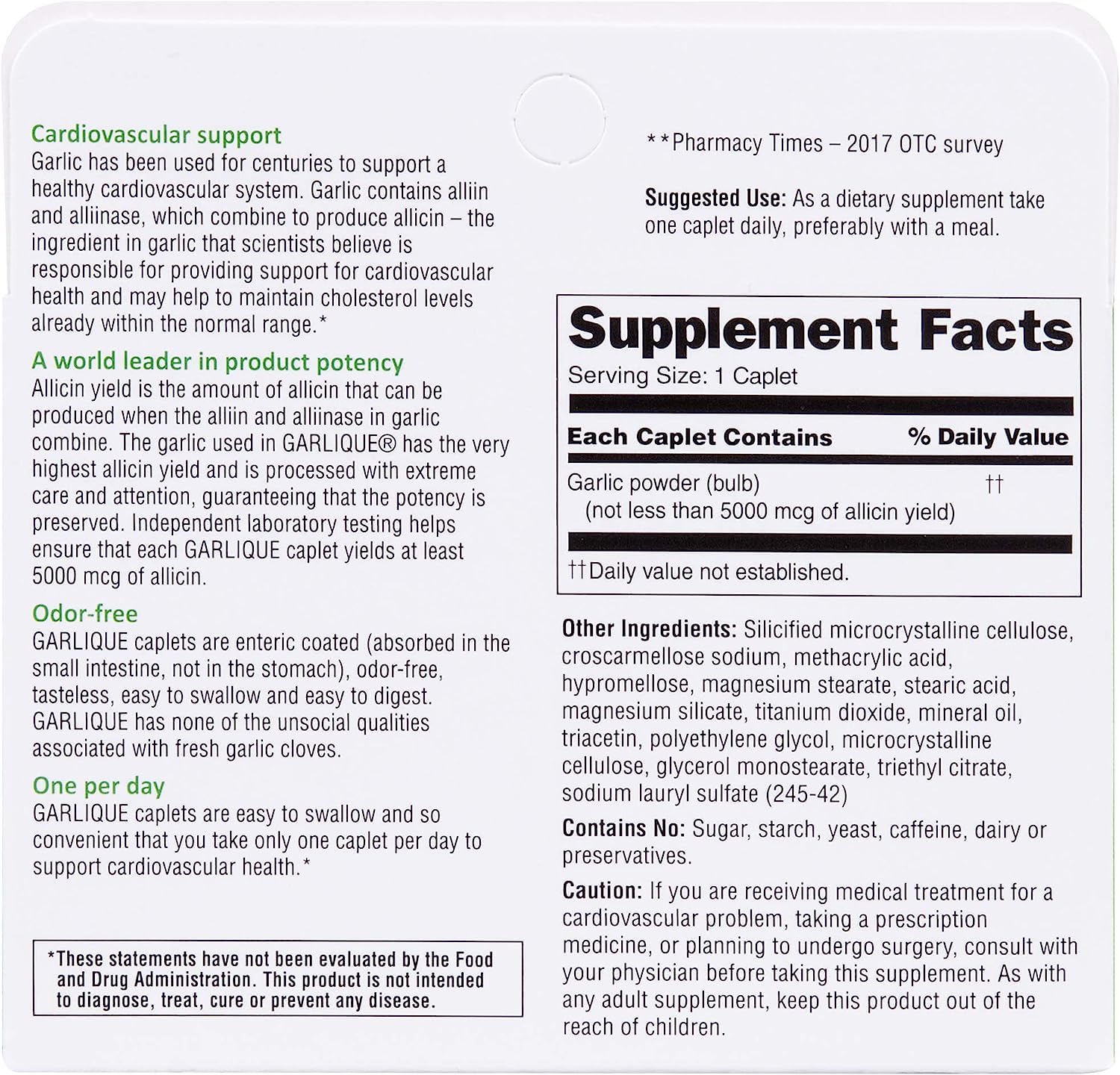 Garlique caplets close-up highlighting easy-to-swallow tablets.
