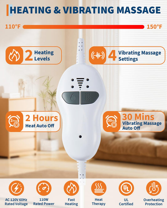 GarveeHome heating pad with two heat levels enables customizable comfort.