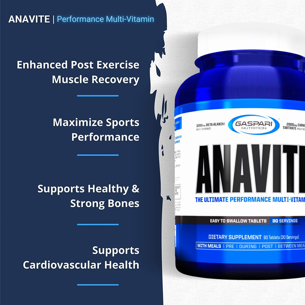 Gaspari Anavite back-label nutrition panel with vitamins and minerals for daily wellness