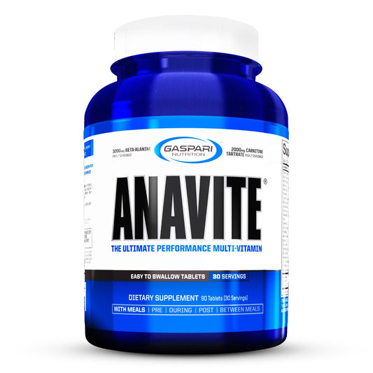 Gaspari Anavite bottle label showing a comprehensive sports multi for post-workout support