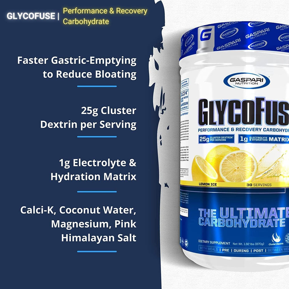 Gaspari Glycofuse cluster dextrin 25g per serving provides steady energy