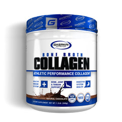 Gaspari Nutrition Bone Broth bottle label, gluten-free and keto-certified fueling option.