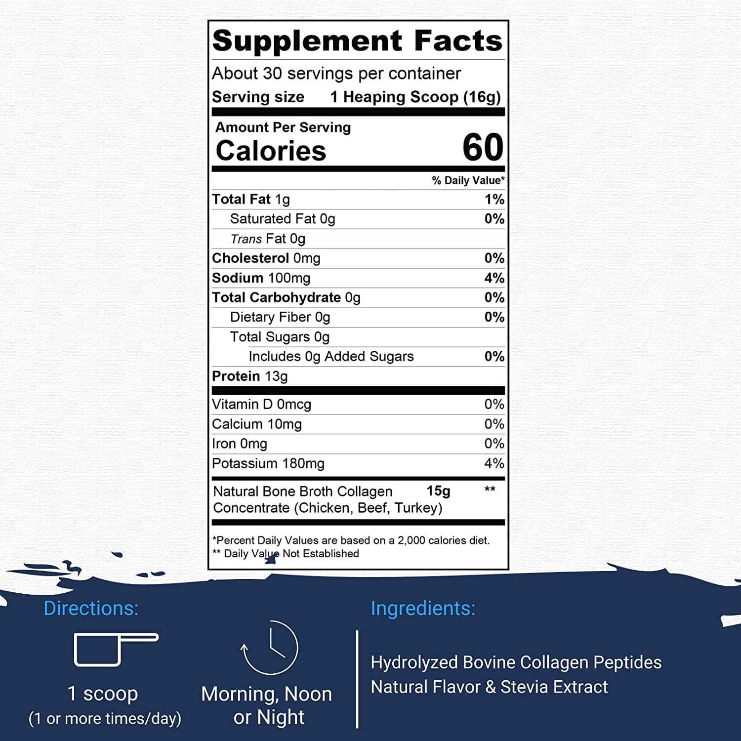 Gaspari Nutrition Bone Broth Collagen powder scoop highlights convenient 13 g protein per serving.