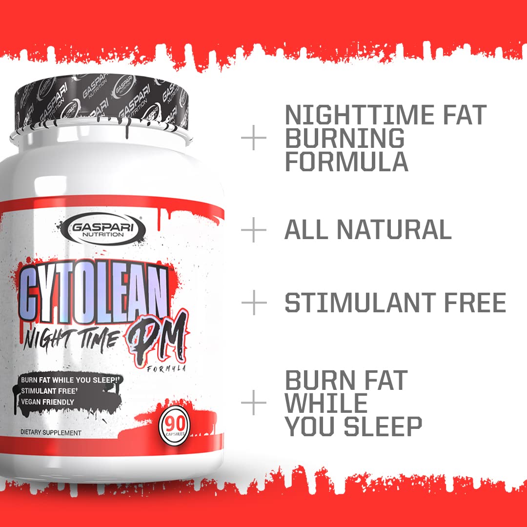 Gaspari Nutrition Cytolean PM melatonin sleep-support components promote restful nights.