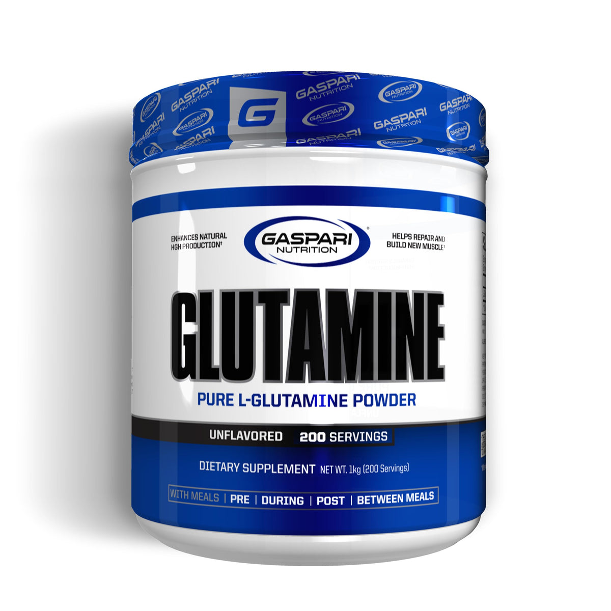 Gaspari Nutrition Glutamine powder in unflavored form, ideal for post-workout recovery.