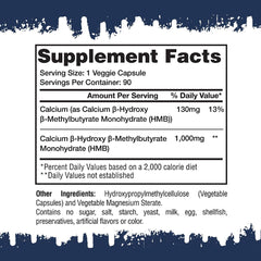 Gaspari Nutrition HMB bottle label close-up highlights clinically studied HMB