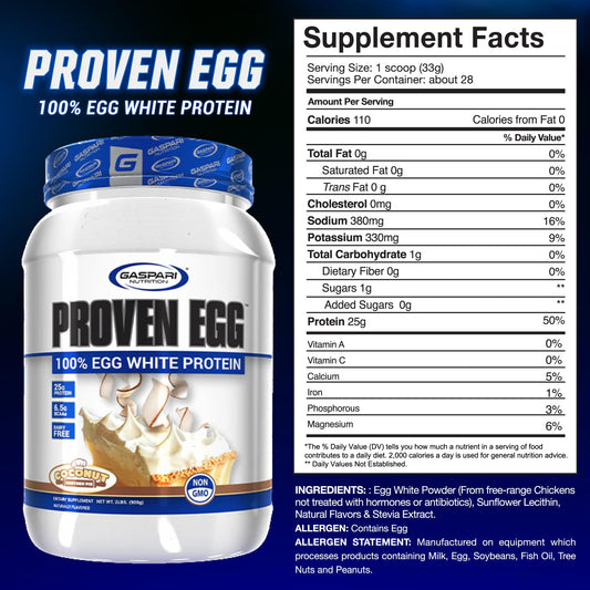Gaspari Nutrition Proven Egg scoop measures a 25g serving of egg white protein