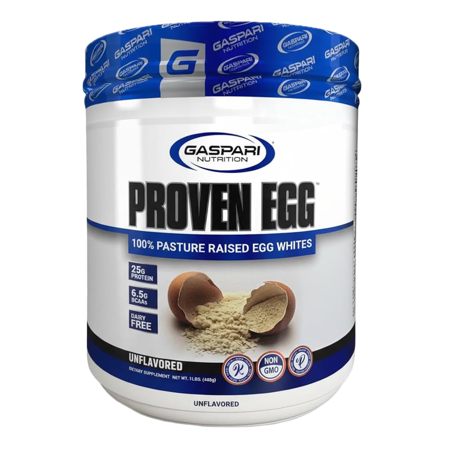 Gaspari Nutrition Proven Egg White Protein bag with unflavored powder for clean shakes.