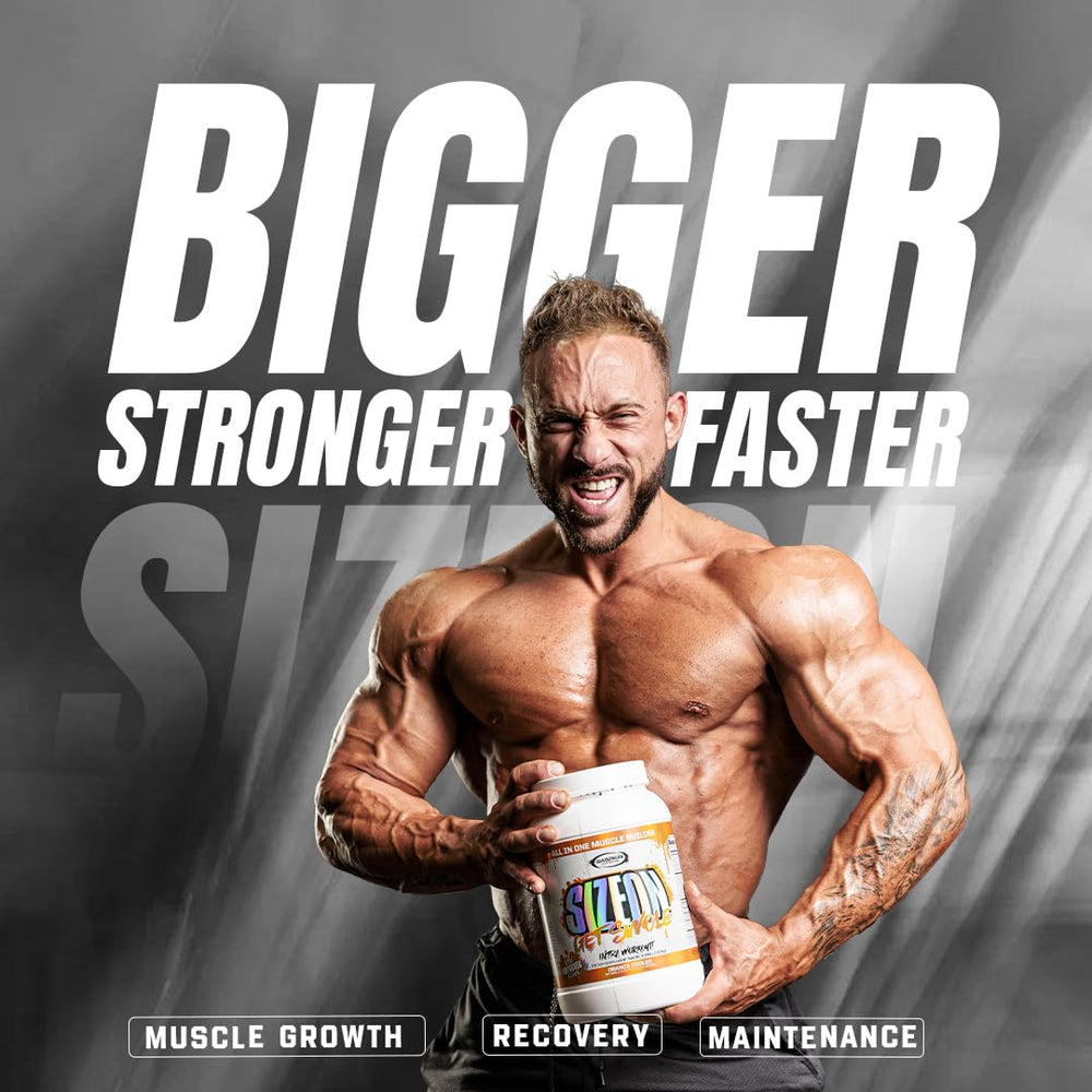 Gaspari Nutrition SizeOn muscle-volume-sculpt scene conveys potential fullness during workouts.