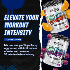 Gaspari Nutrition SuperPump Aggression label highlighting ingredients for performance support.