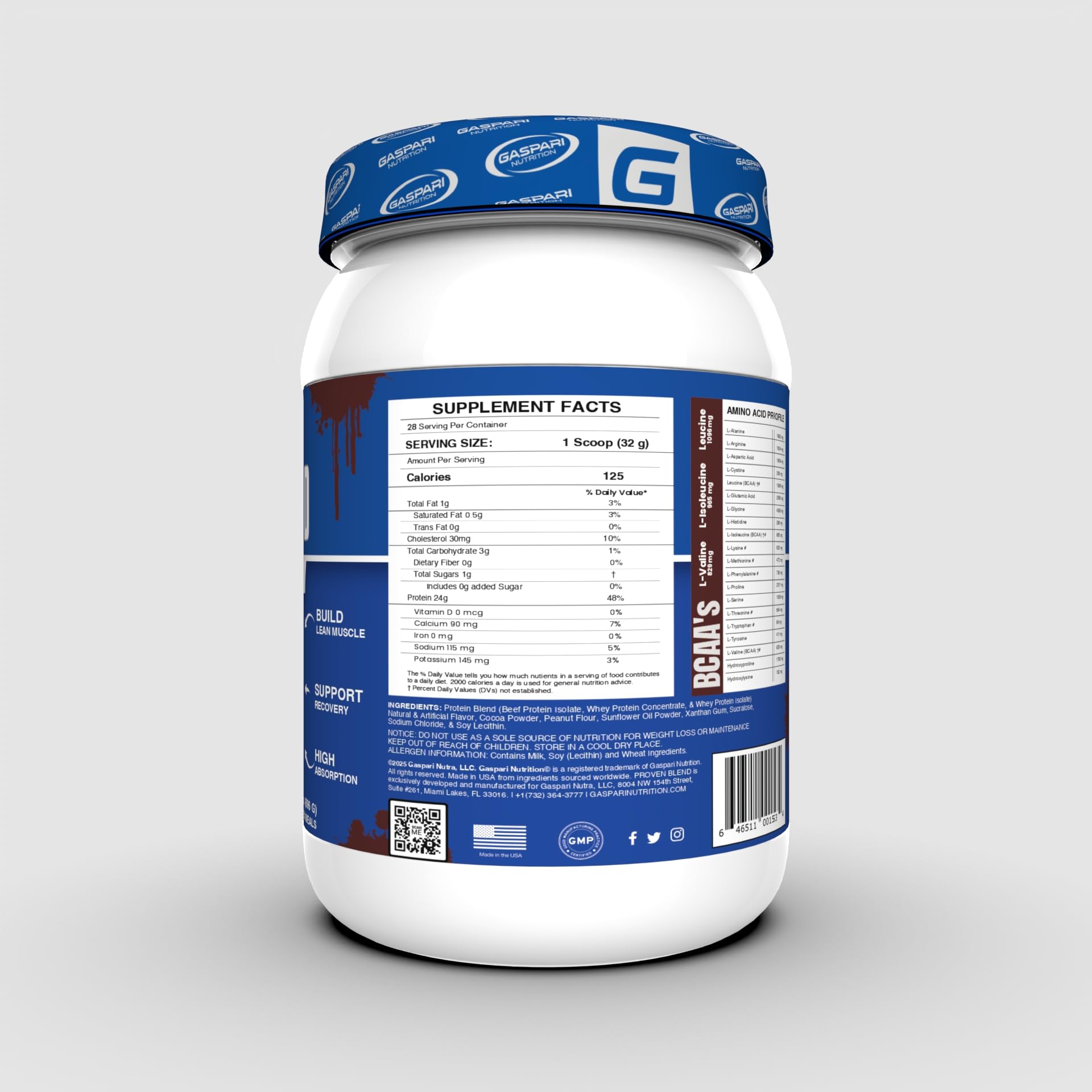 Gaspari Proven Blend container open, ready for a post-workout shake.