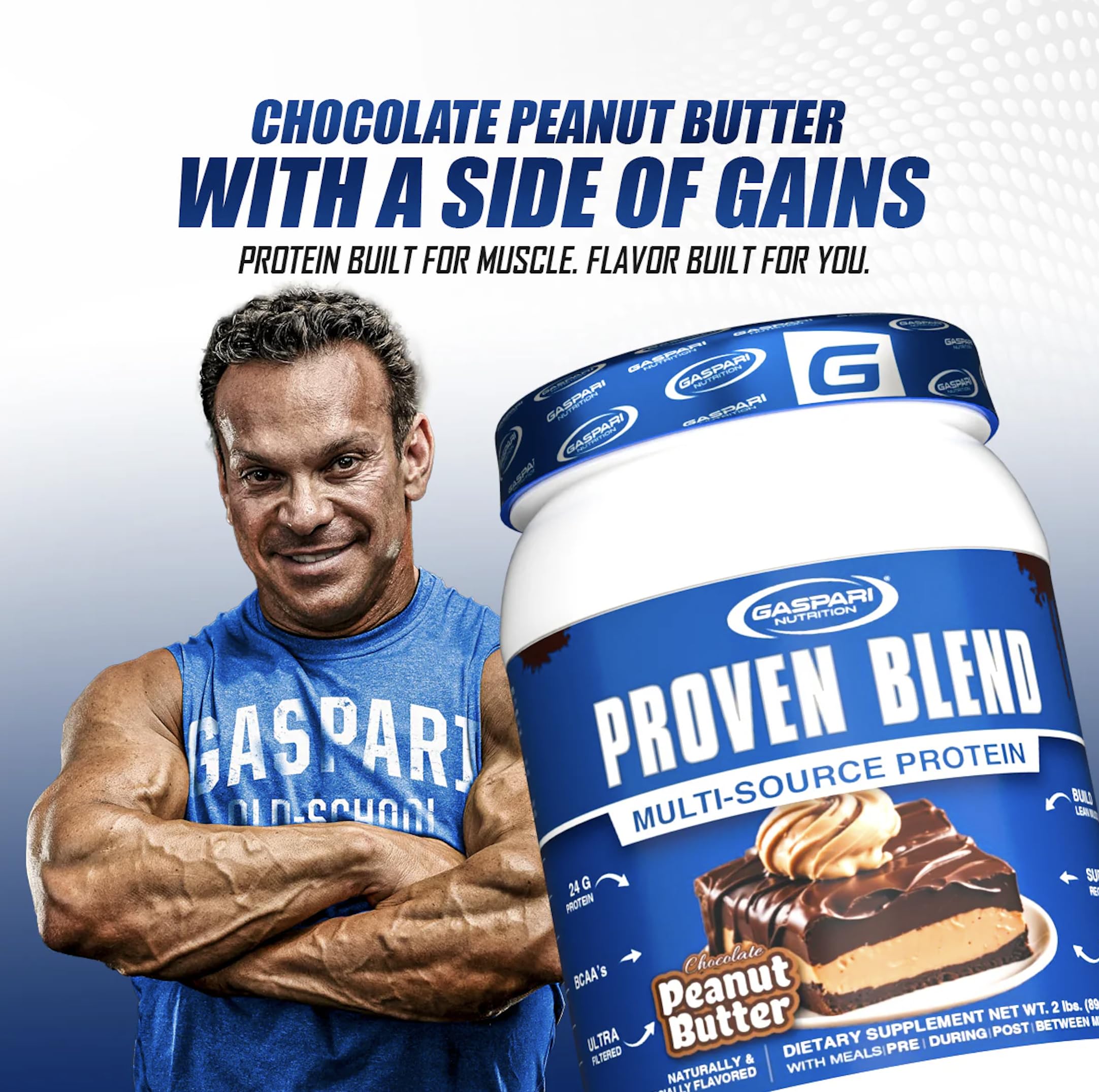 Gaspari Proven Blend shaking image demonstrates smooth mix in glass for daily use.