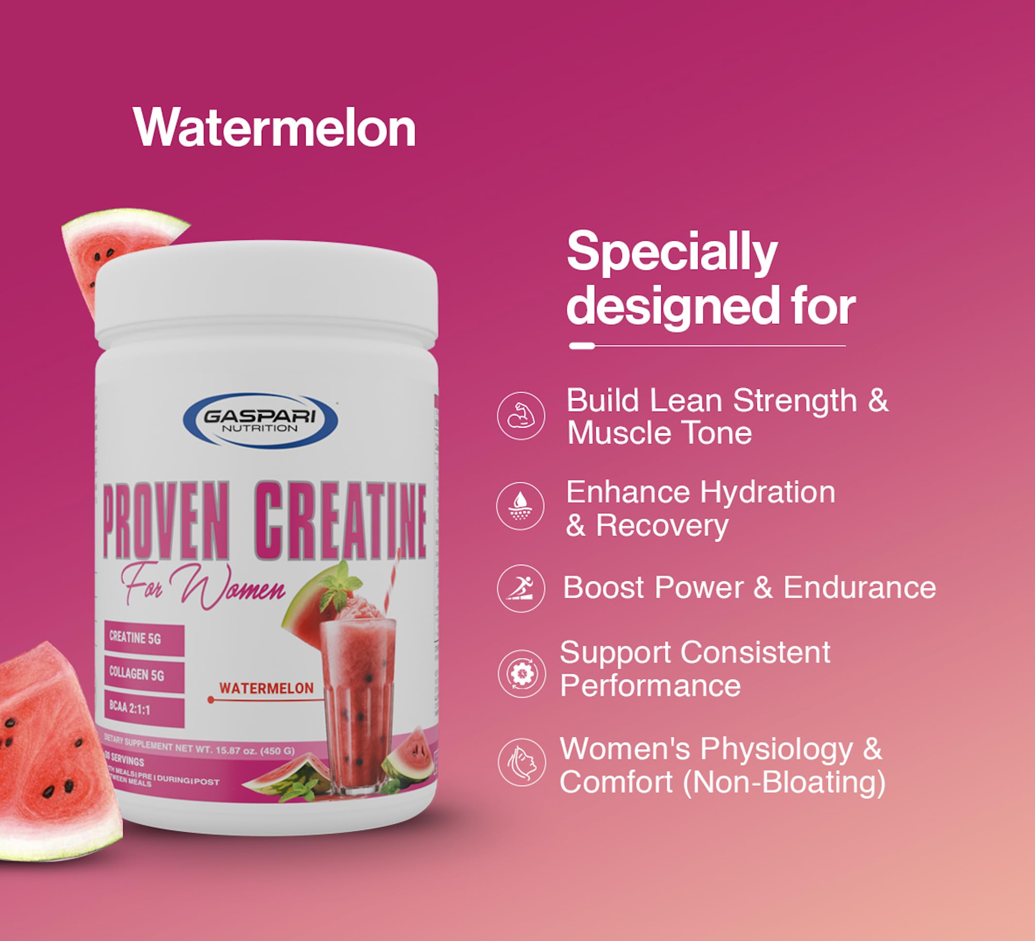 Gaspari Proven Creatine for Women electrolyte mix supports hydration during workouts.