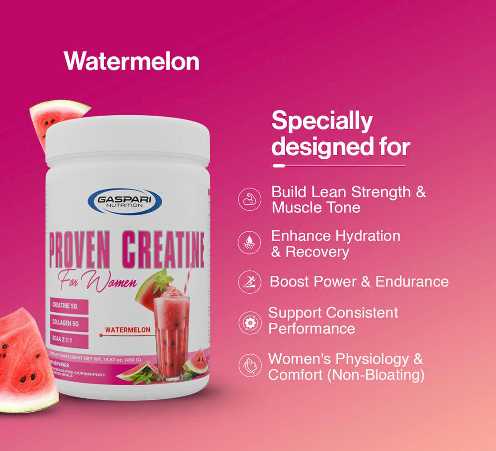 Gaspari Proven Creatine for Women electrolyte mix supports hydration during workouts.