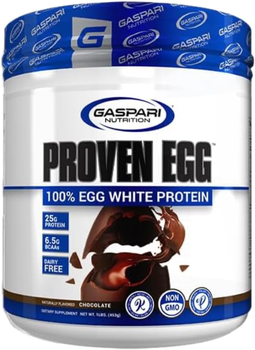 Gaspari Proven Egg protein chocolate bottle showing clean, dairy-free nutrition for versatile shakes.
