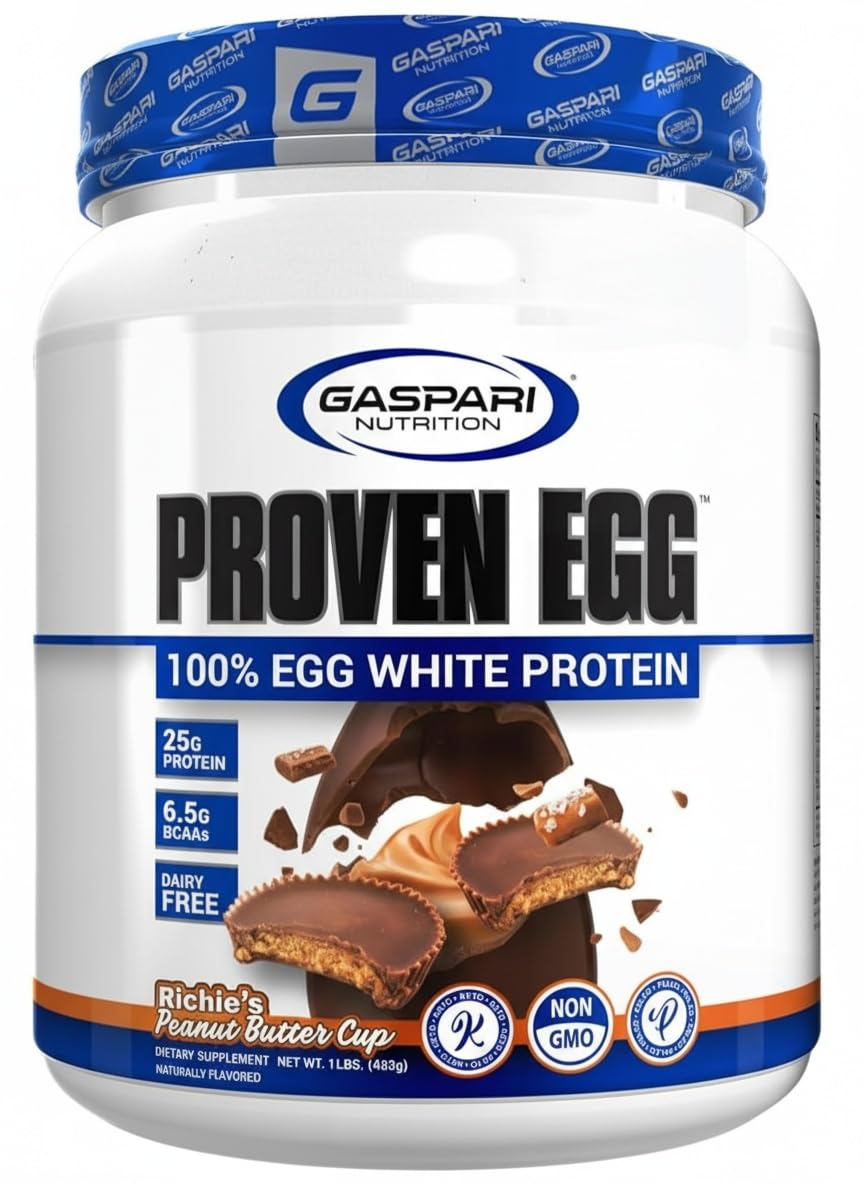 Gaspari Proven Egg protein powder tub showcasing egg white content for clean, versatile nutrition.