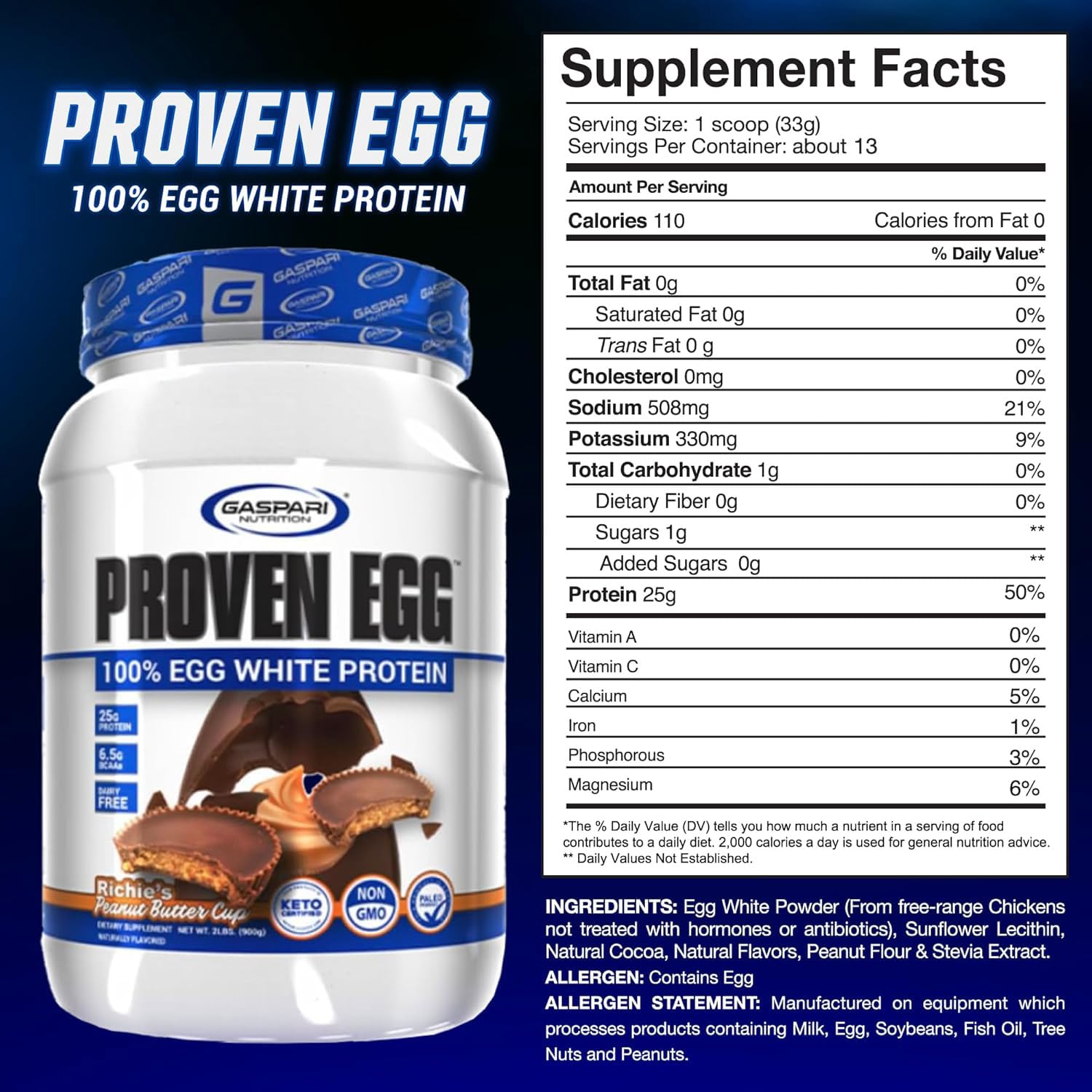 Gaspari Proven Egg label highlights nutrition facts for planning protein intake.