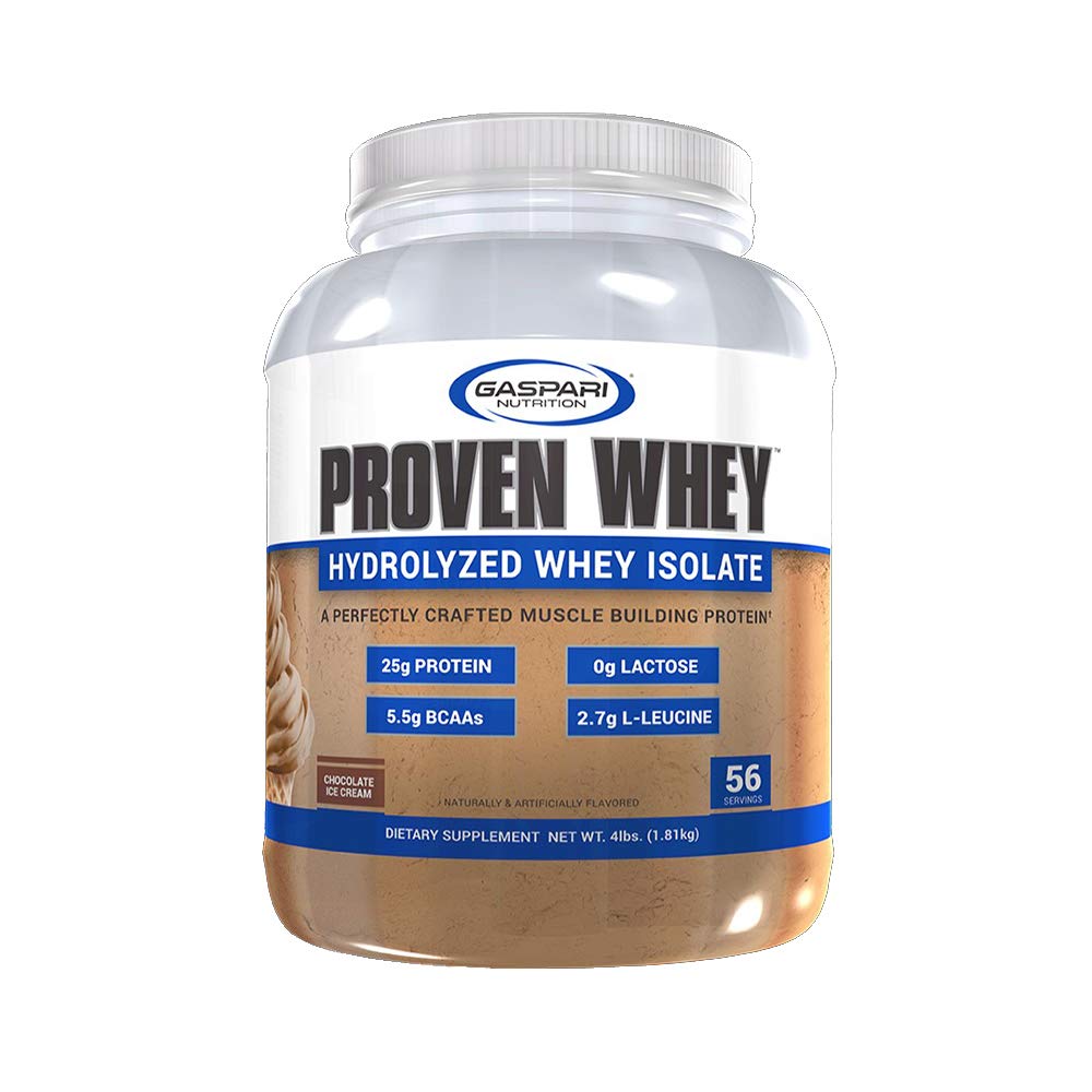 Gaspari Proven Whey tub front view highlights high-protein powder for post-workout recovery