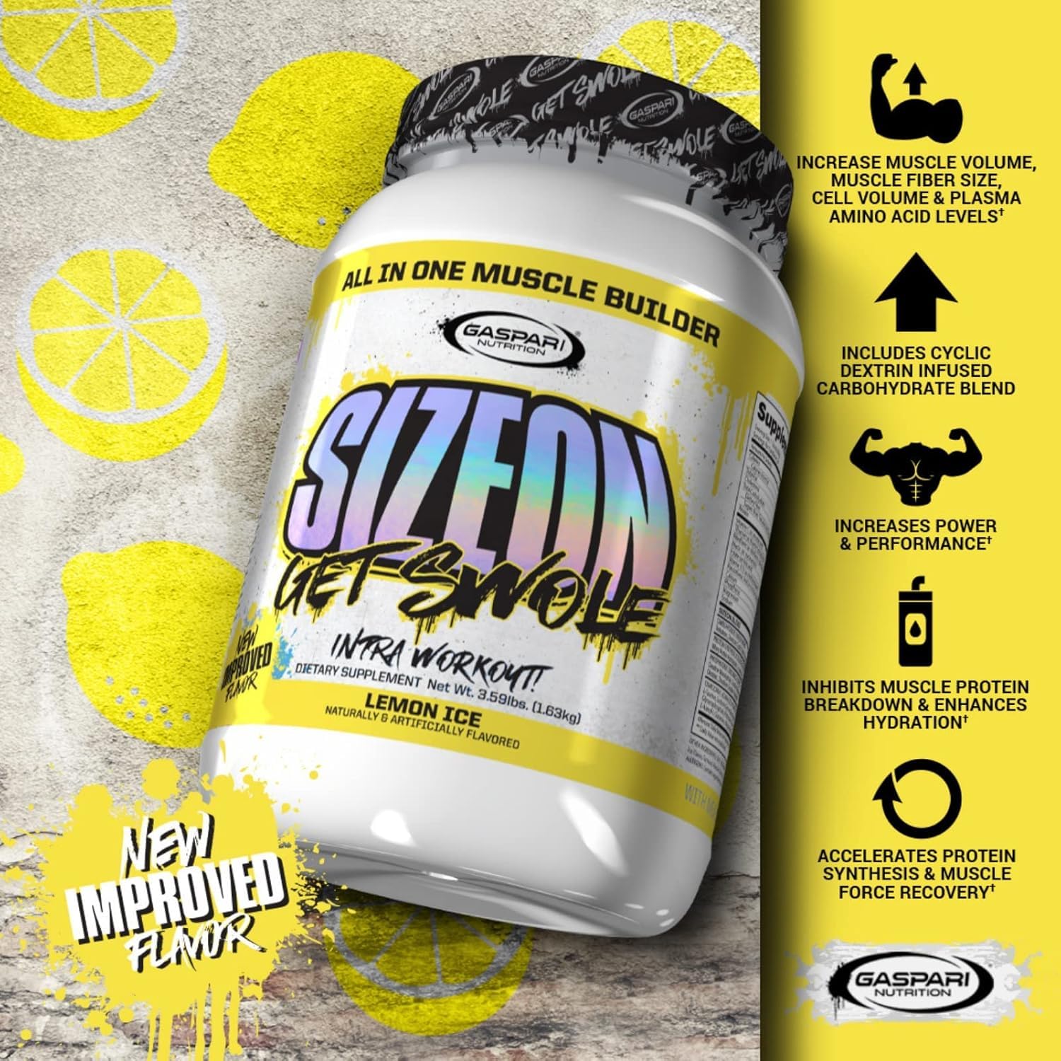 Gaspari SizeOn ingredients panel highlighting LOLA salt addition.