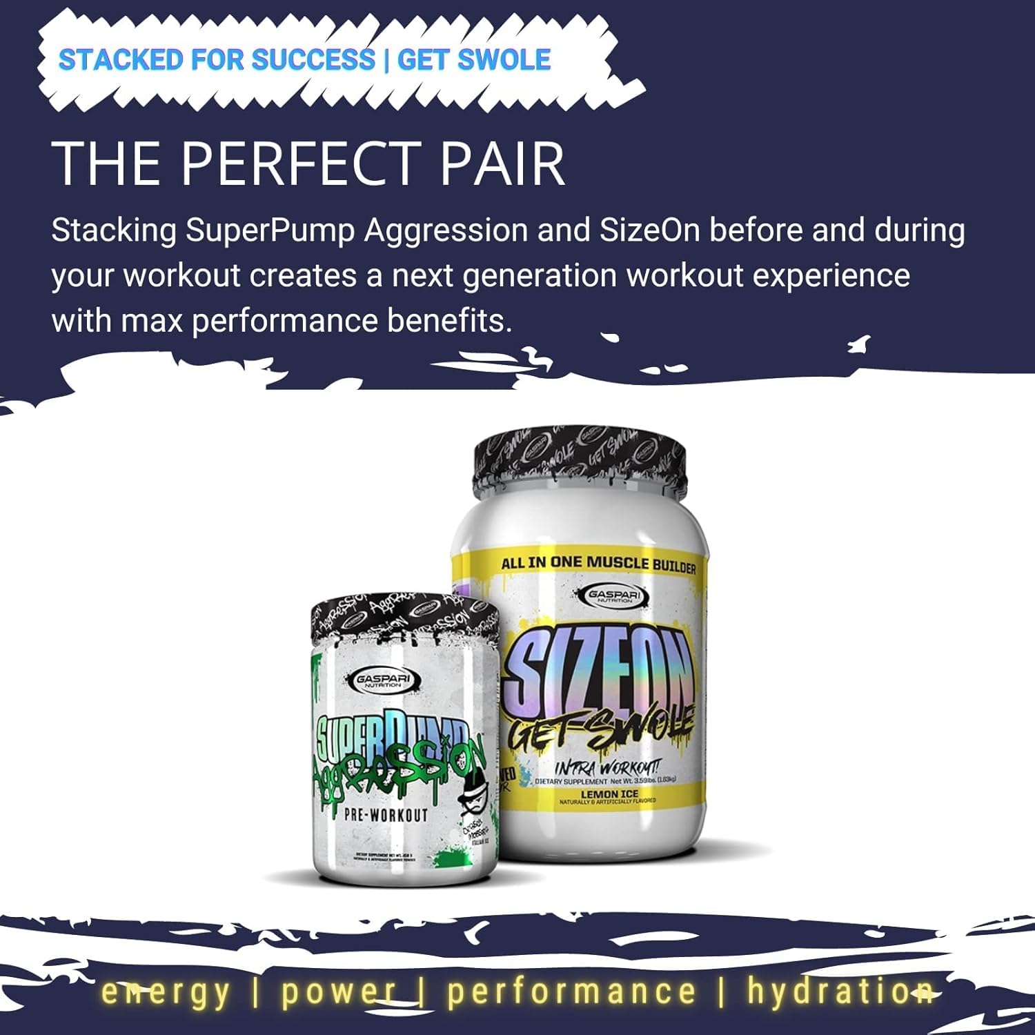Gaspari SizeOn Lemon Ice flavor label highlighting refreshing taste option.