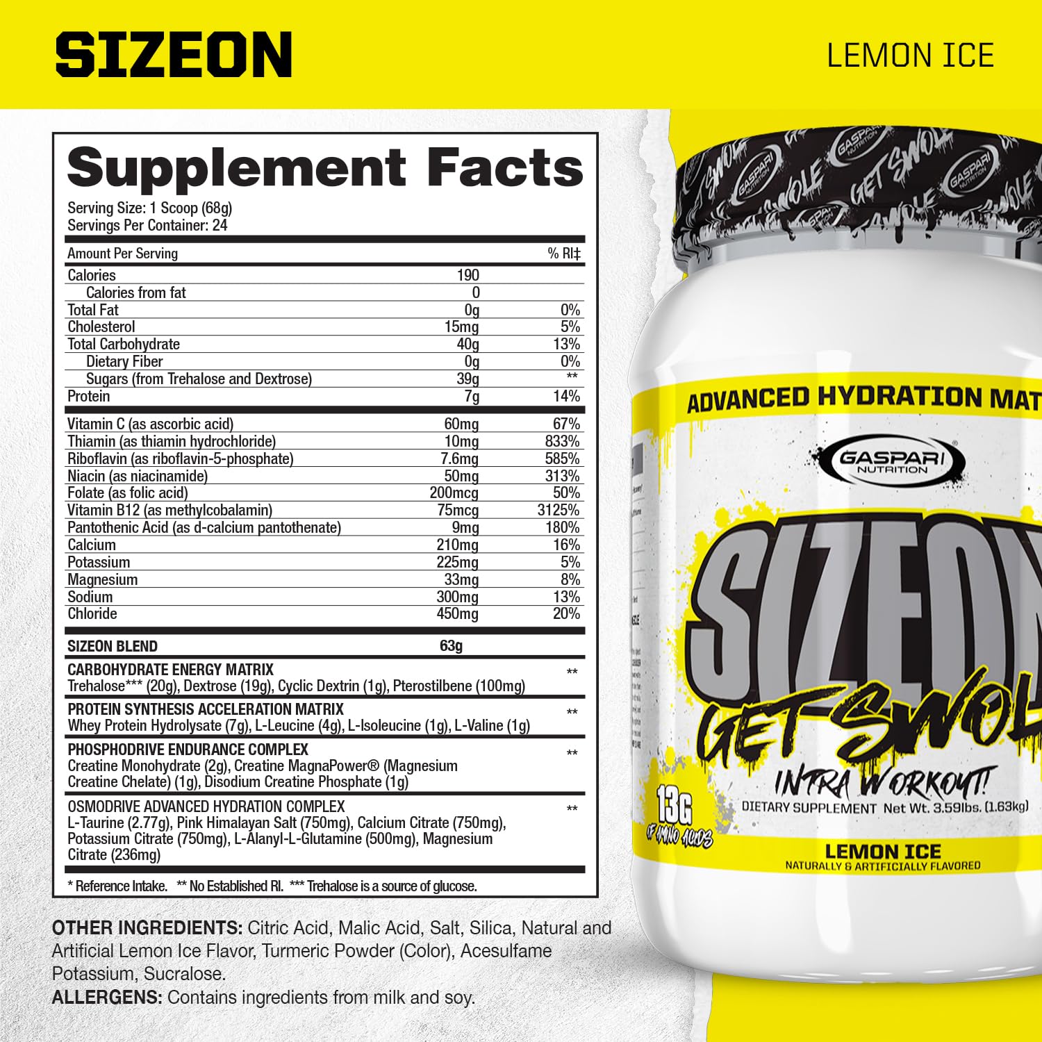 Gaspari SizeOn serving scoop shown for accurate daily dosing to support muscle recovery.