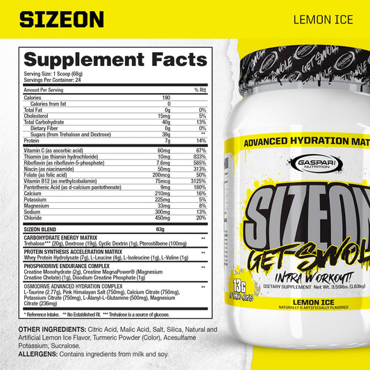 Gaspari SizeOn serving scoop shown for accurate daily dosing to support muscle recovery.