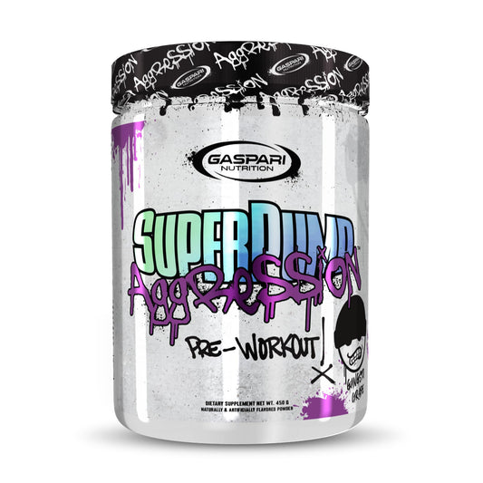 Gaspari SuperPump Aggression bottle front showing energy-boosting pre-workout formula